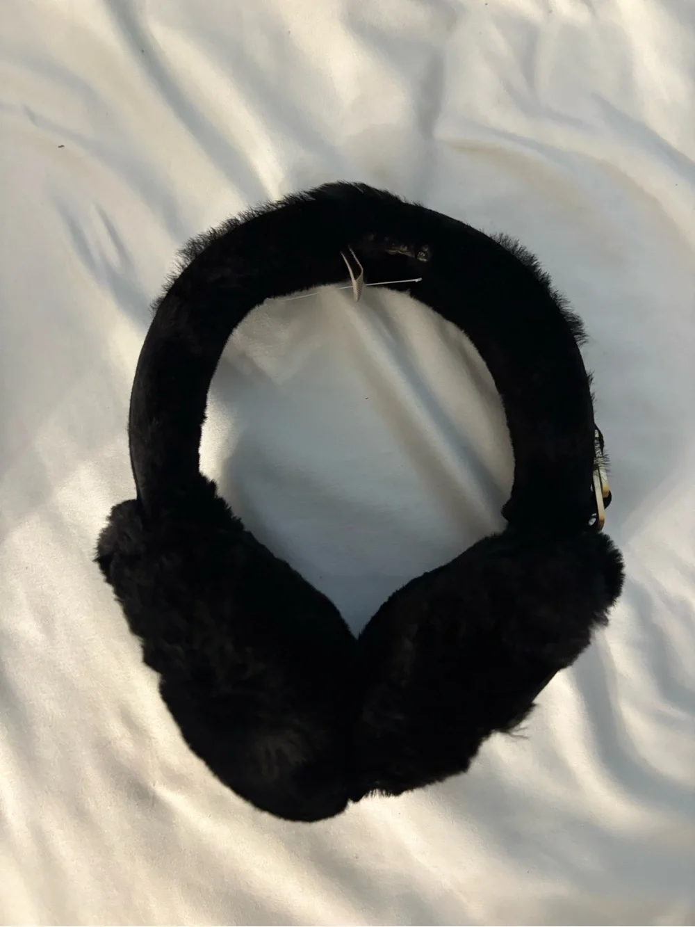 Ugg Australian Ear Muffs Black Shearling Sheepskin and Suede